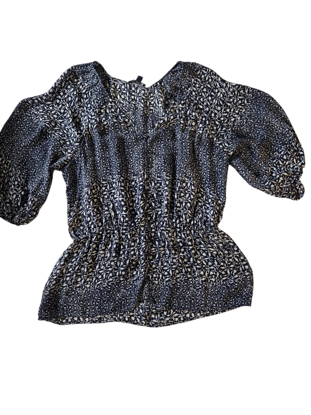 Banana Republic 100% Silk Semi Sheer Floral Abstract Peplum Blouse Top Medium M - Picture 3 of 7